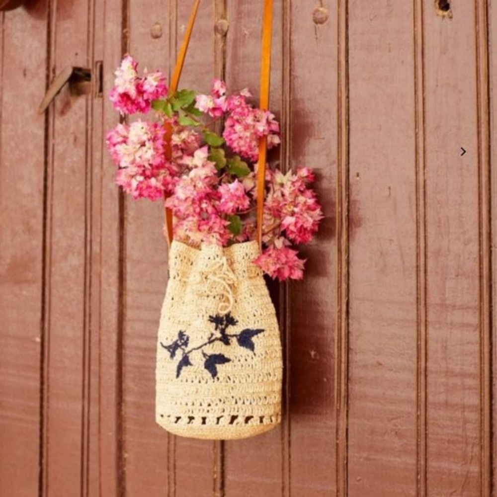 Sezane Embroidered Charles Raffia bucket bag